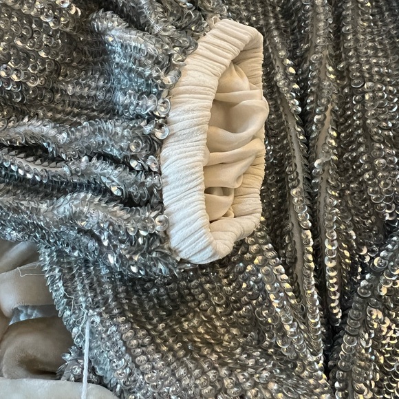 Retrofete | Audrey Velvet-Trimmed Silver Sequin Holiday Glam Wrap Robe Dress - Picture 8 of 9